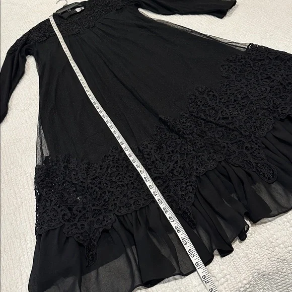 Dainty Jewell Black Sheer Lace Long Sleeve Maxi Dress Sz L Crochet High Neck - Picture 9 of 11